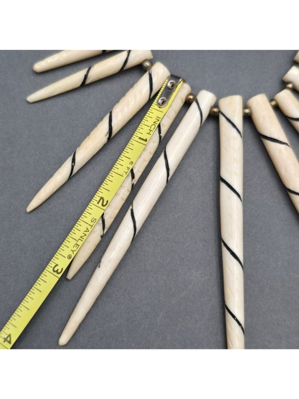 Vintage Batik Style Carved Bone Spike Necklace 16" Ethnic Tribal Horn Bib - Picture 11 of 16